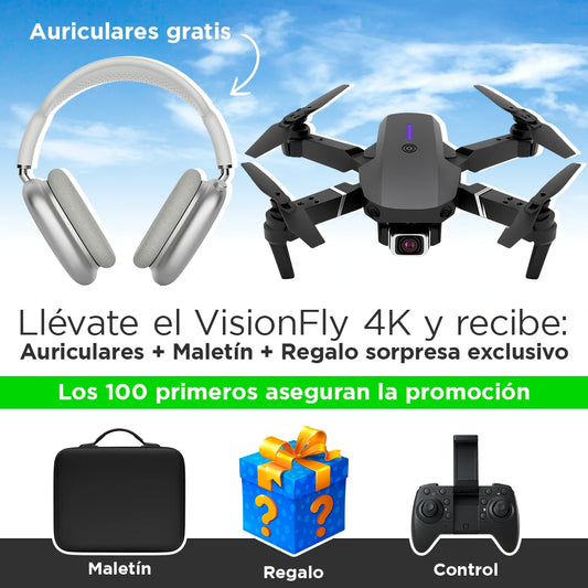 VisionFly 4K: Drone con Estabilidad GPS e Imágenes Cinematográficas | LLÉVATE GRATIS AURICULARES NIMBUS + regalo sorpresa